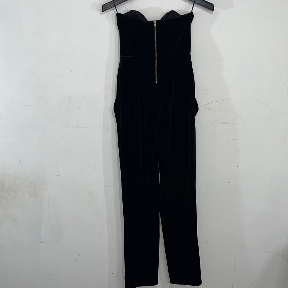 EXPRESS Sweetheart Neckline Black Velvet One Piece Strapless Pant Jumpsuit - Picture 3 of 6